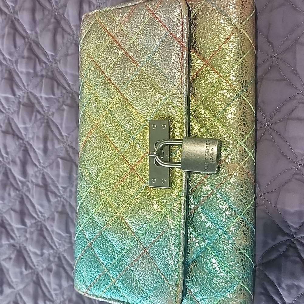 KURT GEIGER Brixton Blue Other Leather Small Lock Chain Wallet or Clutch